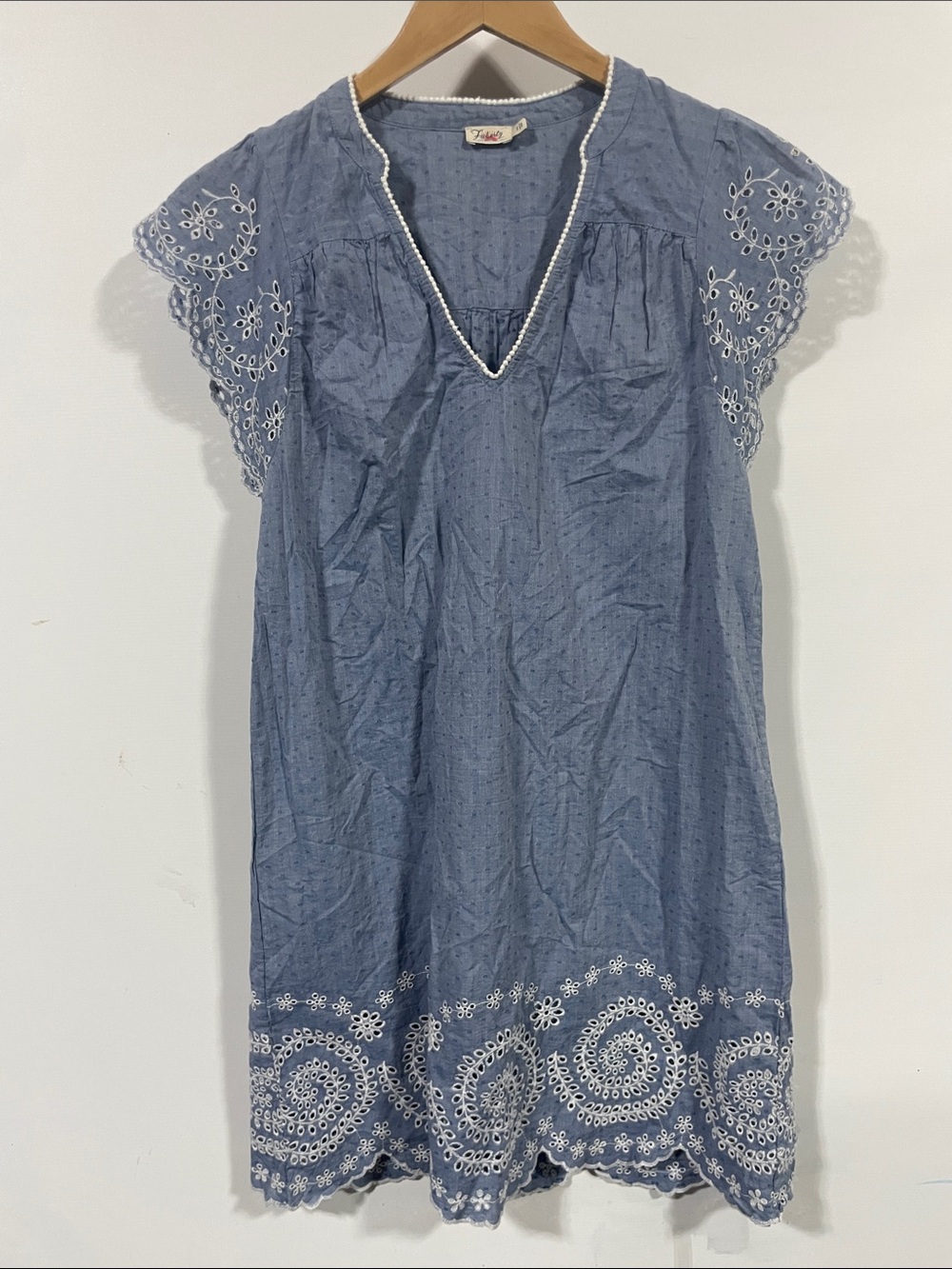 Faherty Blue Embroidered V-Neck Mini Dress